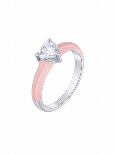 Bague en argent sterling avec émail rose et zircone