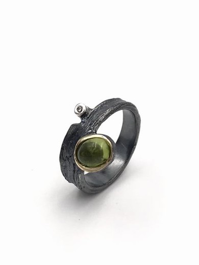 Anillo en plata de ley Olivine con Brillante