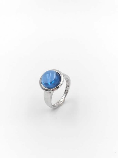 Bague pour femme en argent rhodié avec cristal bleu