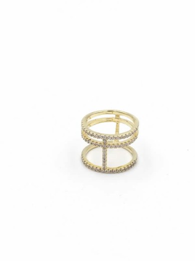 Original anillo en plata chapada en oro con circonitas engastadas