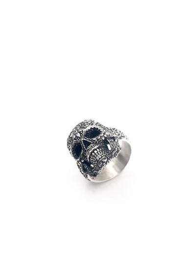 Anillo Top Silver de calavera mediano unisex de plata envejecida