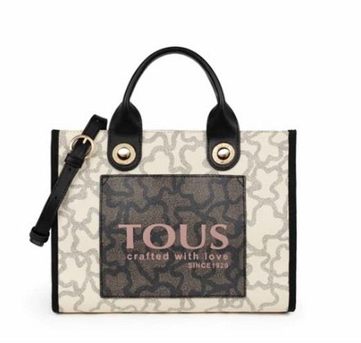 Bolso shopping mediano Tous de vinilo efecto piel en color multi beige con estampado de osos