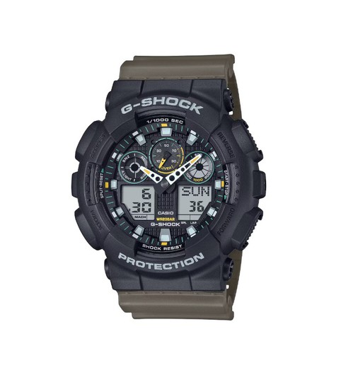 Casio G-Shock de hombre antimagnético GA-100 con caja negra y brazalete verde