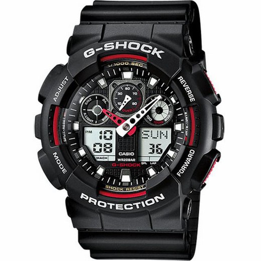 Casio G-Shock de hombre antimagnético GA-100 en color negro y detalles rojos