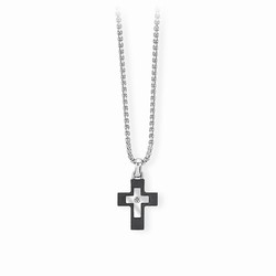 Pendentif en acier avec croix en Pvd noir