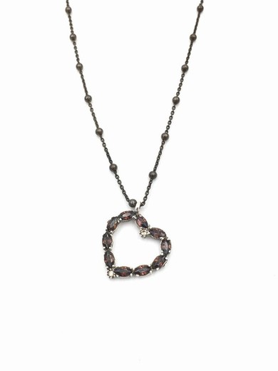 Colgante de corazon en plata con circonitas brown