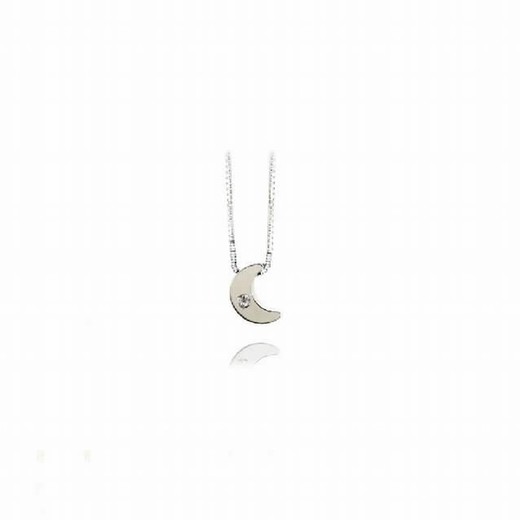 Pendentif lune en or blanc et brillant