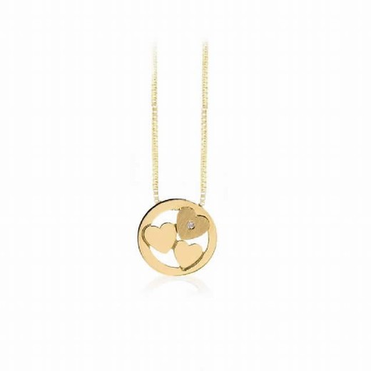 Pendentif rond avec diamants et coeurs en or