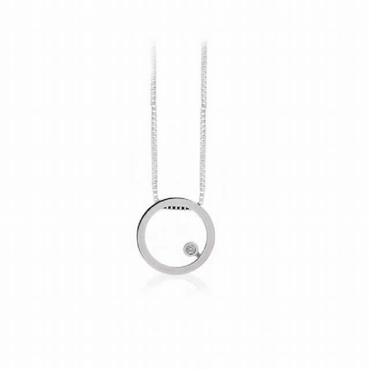 Pendentif mini cercle en or blanc brillant