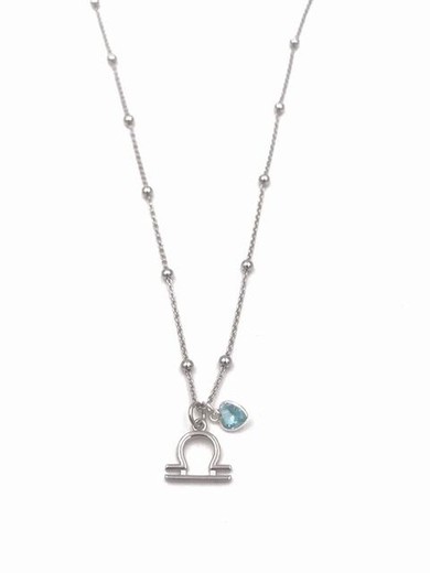 Pendentif en argent avec signe du zodiaque Balance et coeur bleu clair