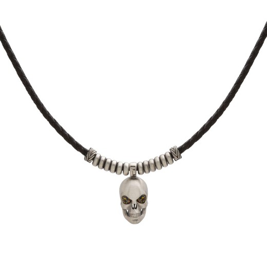 Colgante unisex de plata con calavera y cuero