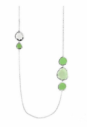 Collar largo de plata con cristales verdes