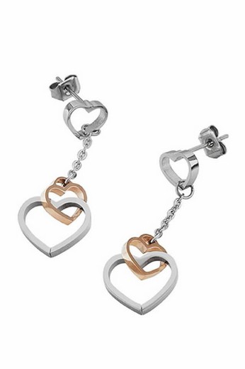 Pendientes Marea largos de acero con forma de corazon combinado con Ip rosa