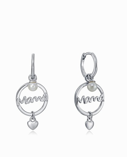 Boucles d'oreilles créoles Mama de Viceroy en argent rhodié avec perle et coeur