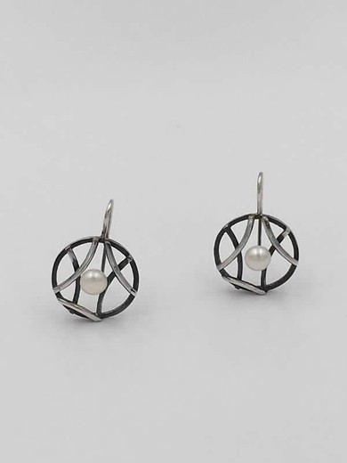 Boucles d'oreilles longues en argent vieilli Top Silver avec perle