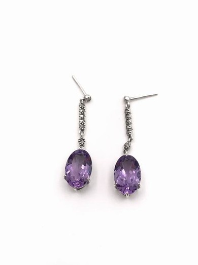 Lange Ohrringe aus Sterlingsilber und natürlichem Amethyst