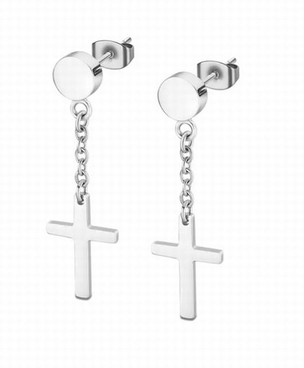 Boucles d'oreilles longues Lotus en acier inoxydable avec croix