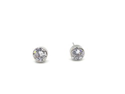 Pendientes oro blanco chatón 6 mm
