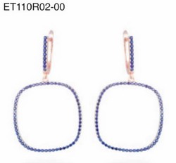 Boucles d'oreilles longues en argent plaqué or rose avec zircons bleus