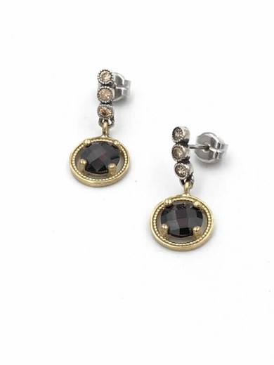 Boucles d'oreilles femme Long Top Silver en argent plaqué or avec quartz fumé et zircons
