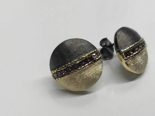 Boucles d'oreilles argent femme en argent plaqué or et ruthénium avec zircons