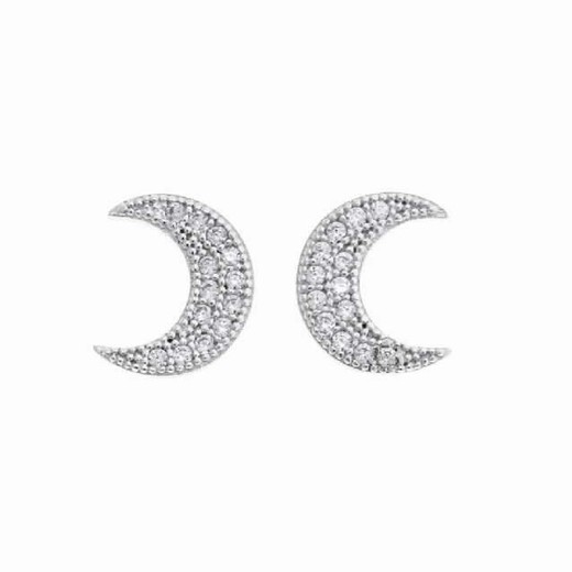 Boucles d'oreilles Moon en argent rhodié avec zircons