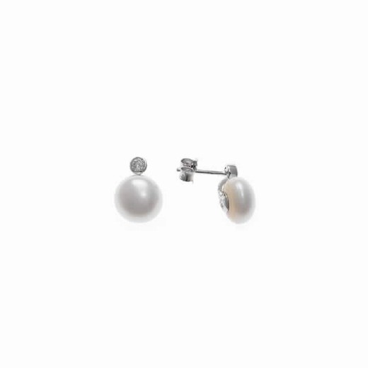 Pendientes de mujer en plata rodiada con circonita y perla