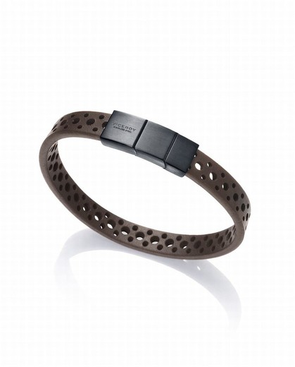 Bracelet homme Viceroy en acier Ip noir et cuir marron