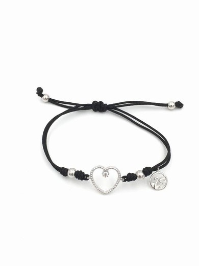 Pulsera de plata con corazon, en nylon