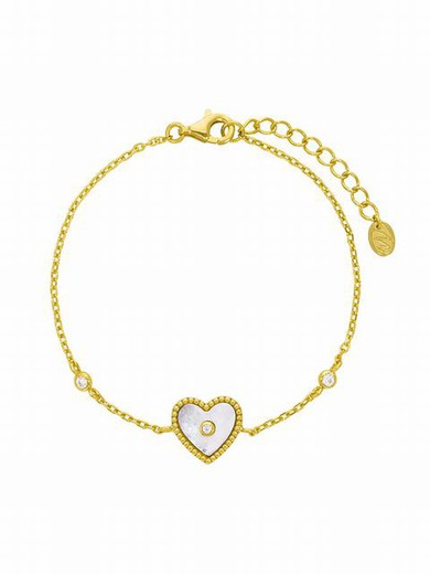 Bracelet en argent massif plaqué or avec coeur nacré