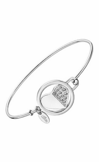 Pulsera rígida de lotus en acero con corazón