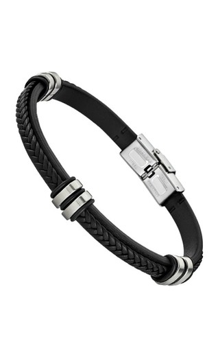 Pulsera lotus para hombre en acero con piel negra