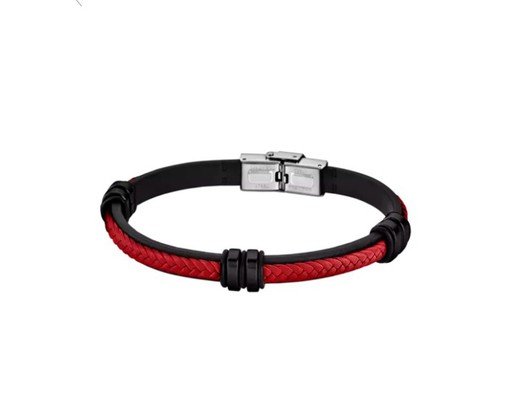 Pulsera Lotus Style LS1829 en acero Ip negro con piel roja y negra