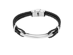 Pulsera Lotus Style Urban LS2387 con triple piel trenzada en color negro