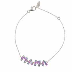 Bracelet MAMA en argent rhodié avec zircons colorés