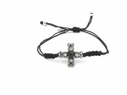 Top Silbernes kreuzförmiges Armband aus gealtertem Silber mit Zirkonen und Nylon