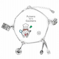 Pulsera plata rodiada con charms de cocinera