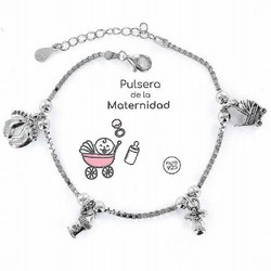 Pulsera plata rodiada con charms de la maternidad