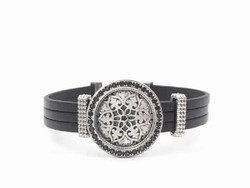 Pulsera Top Silver de plata envejecida con circonitas y cuero