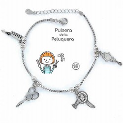 Pulsera plata rodiada con charms de peluquera