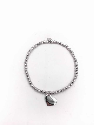 Bracelet élastique en argent rhodié avec coeur