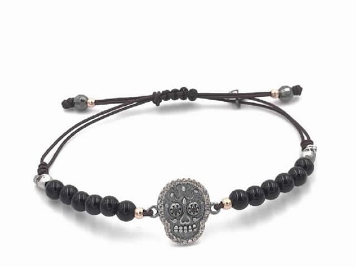 Pulseira de prata com caveira mexicana