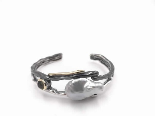 Starres Labrixeta-Armband aus Silber mit Perle und Turmalin