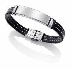 Pulsera Viceroy de acero con placa y brazalete de piel negro