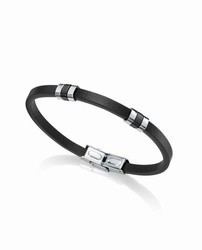 Pulseira Viceroy com couro preto e aço