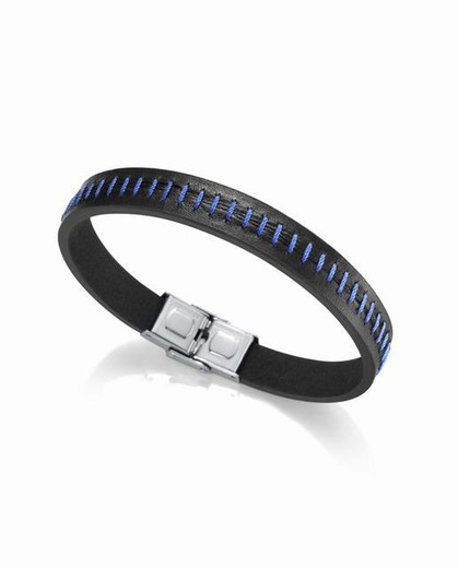 Bracelet Viceroy en cuir noir avec coutures bleues