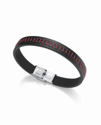 Bracelet Viceroy en cuir noir avec coutures rouges