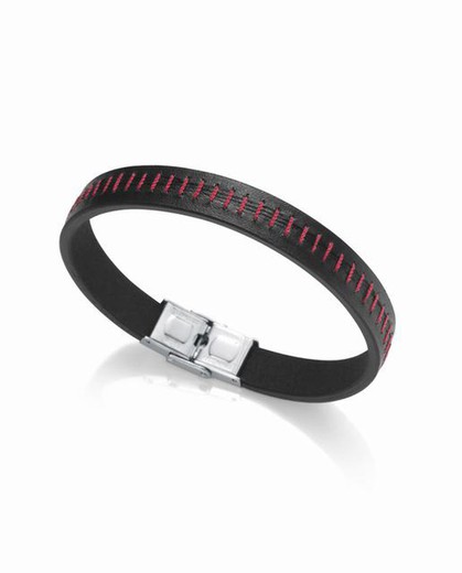 Pulsera Viceroy cuero negro con pespunte rojo