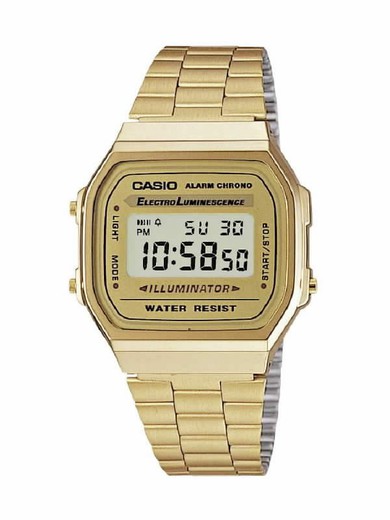 Relógio digital vintage unissex de ouro Casio, mostrador dourado