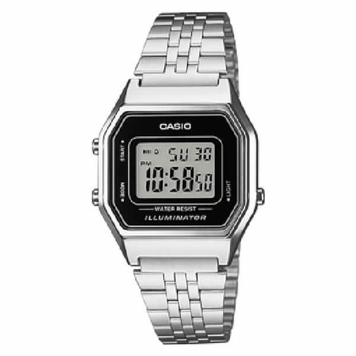 Casio Vintage digitale mittlere Uhr in Silber und schwarzem Zifferblatt